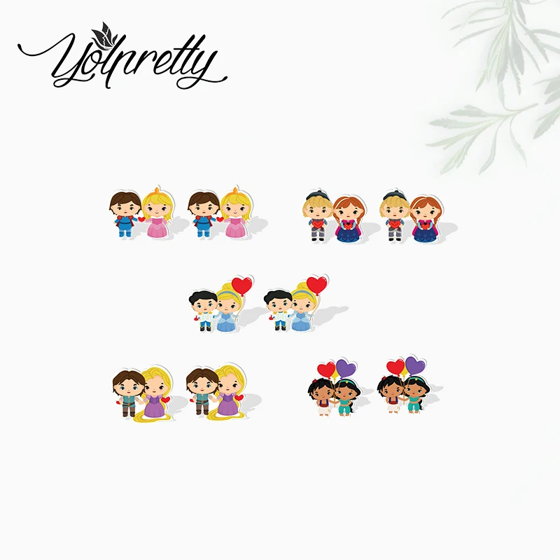 

Новое поступление 2022, серьги-гвоздики из эпоксидной смолы с героями мультфильмов Диснея, принца и принцессы, акриловые серьги ручной работы