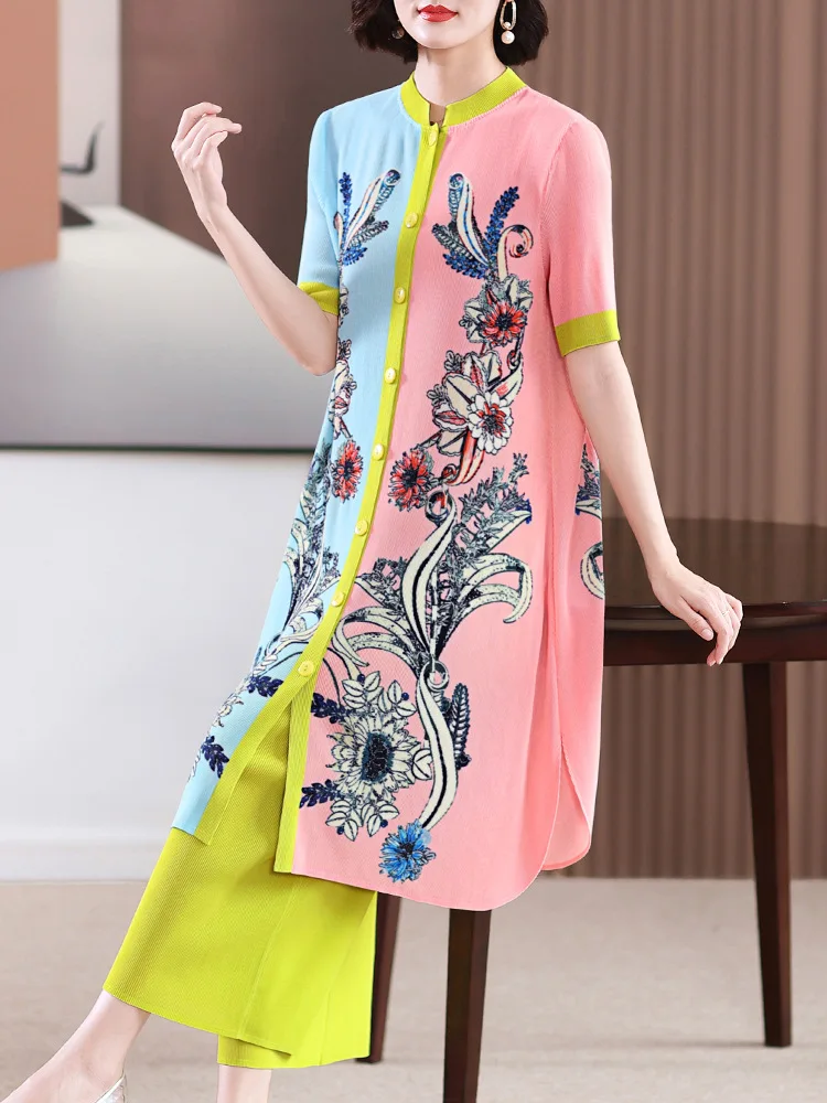 

Плиссированная Новинка 2023 просторный модный элегантный облегающий Женский комплект из двух частей с принтом большого размера