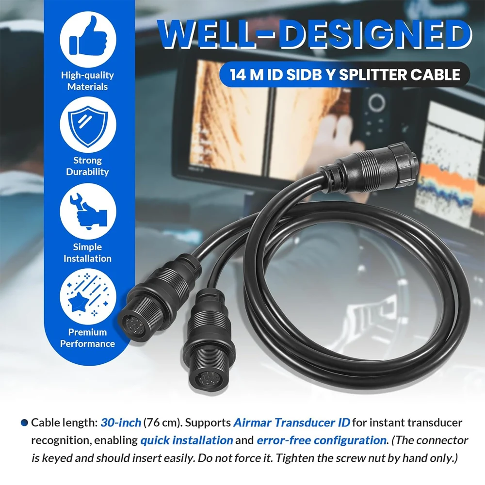 Фото Кабель-разветвитель 14 M ID SIDB Y 720111-1 для эхолотов Humminbird SOLIX/APEX/XPLORE, подключает боковые и 2D-трансдьюсеры №5