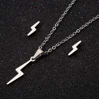 tulx stainless steel lightning bolt necklace and stud earrings jewelry sets thunder strike pendant chain women accessories