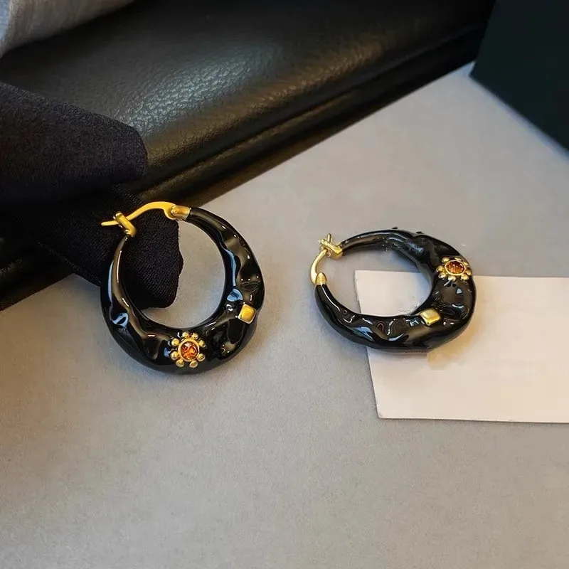 Французские винтажные эмалированные серьги-кольца с капельной глазурью для