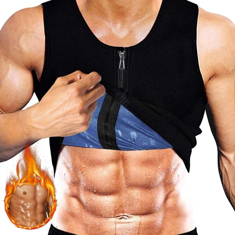 Mens Polymer Saune Vest Sudore Shaper Corpo Dimagrante Compressione Canotta Con Cerniera Allenamento Camicia Tuta Di Intrappolamento Del Calore