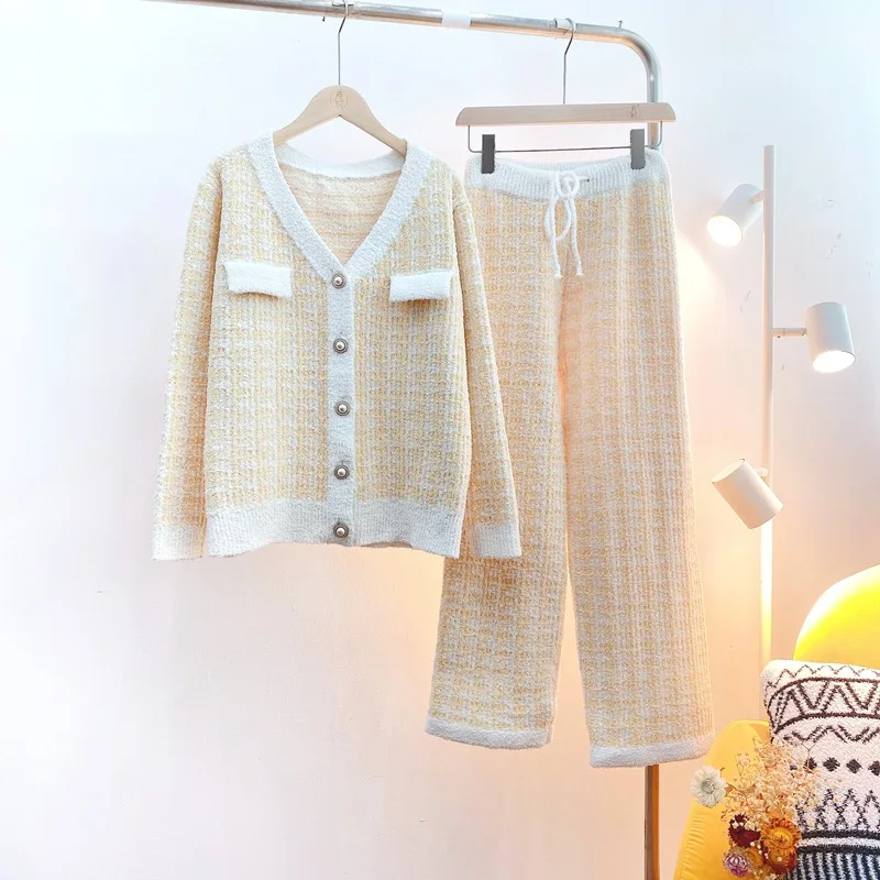 Women Pajamas Set Thickened Velvet Home Clothes Autumn Winter Long-sleeved Plaid Soft Sweet Little Fragrance Warm Sleepwear Pjs