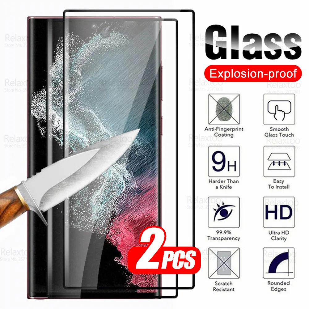 

2-1Pcs Full Glue Protective Glass For Samsung Galaxy S22 Ultra Screen Protector Samung S 22 S22Ultra 5G S908B 6.8" Tempered Film