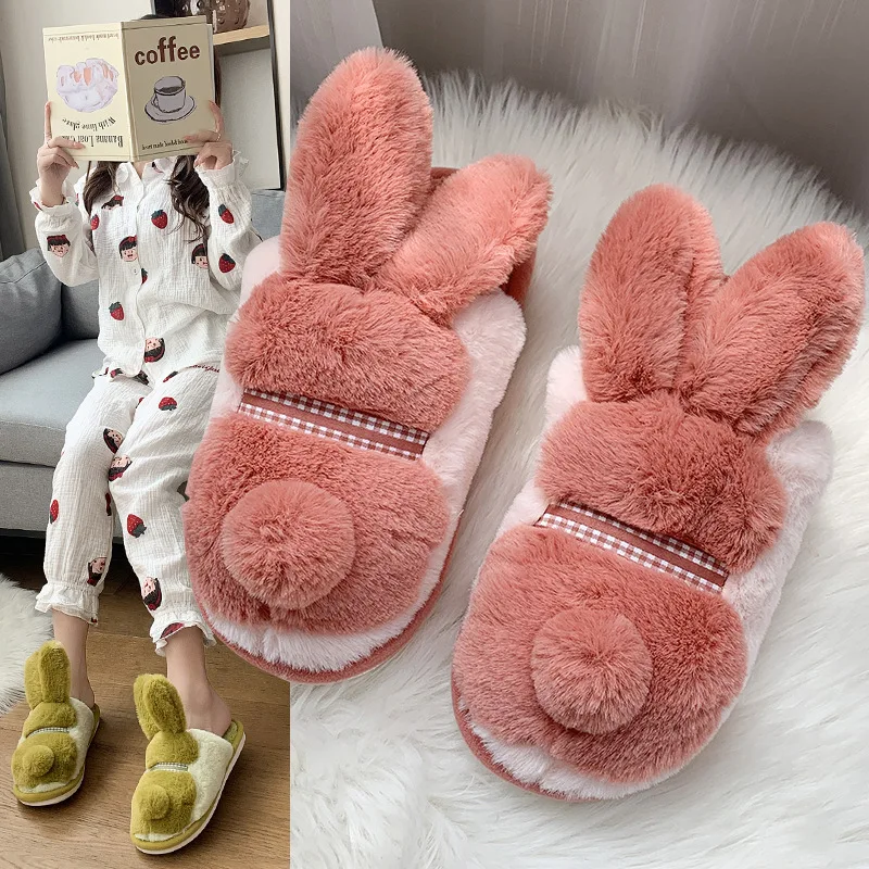 

Cotton slippers women's winter home thick-soled shoes plush cute thickening winter warm slippers furry slides for women uggs1