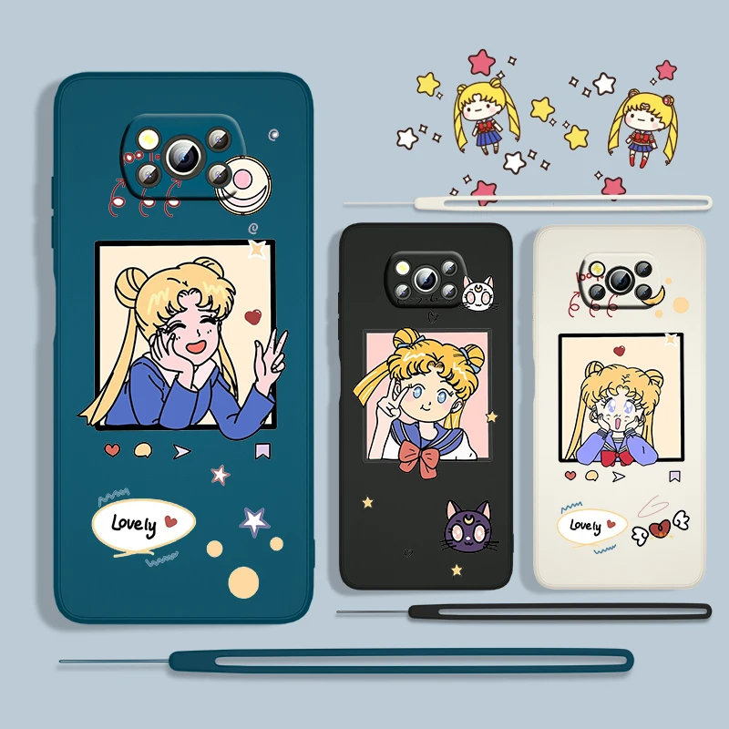 

Anime Girl Sailor Moon For Xiaomi Poco X3 Pro NFC F3 GT M3 M4 C3 X2 Mi 11T 10T Pro Lite 5G Liquid Rope Phone Case Capa Cover