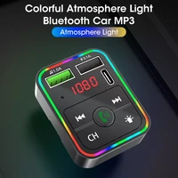 bluetooth 5 0 fm transmitter car mp3 player atmosphere light wireless handsfree audio receiver usb fast charge tf u disk play