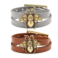 kirykle cute bee women bracelet adjustable leather bracelet charm gold alloy set zircon bee bracelet femme party jewelry gift