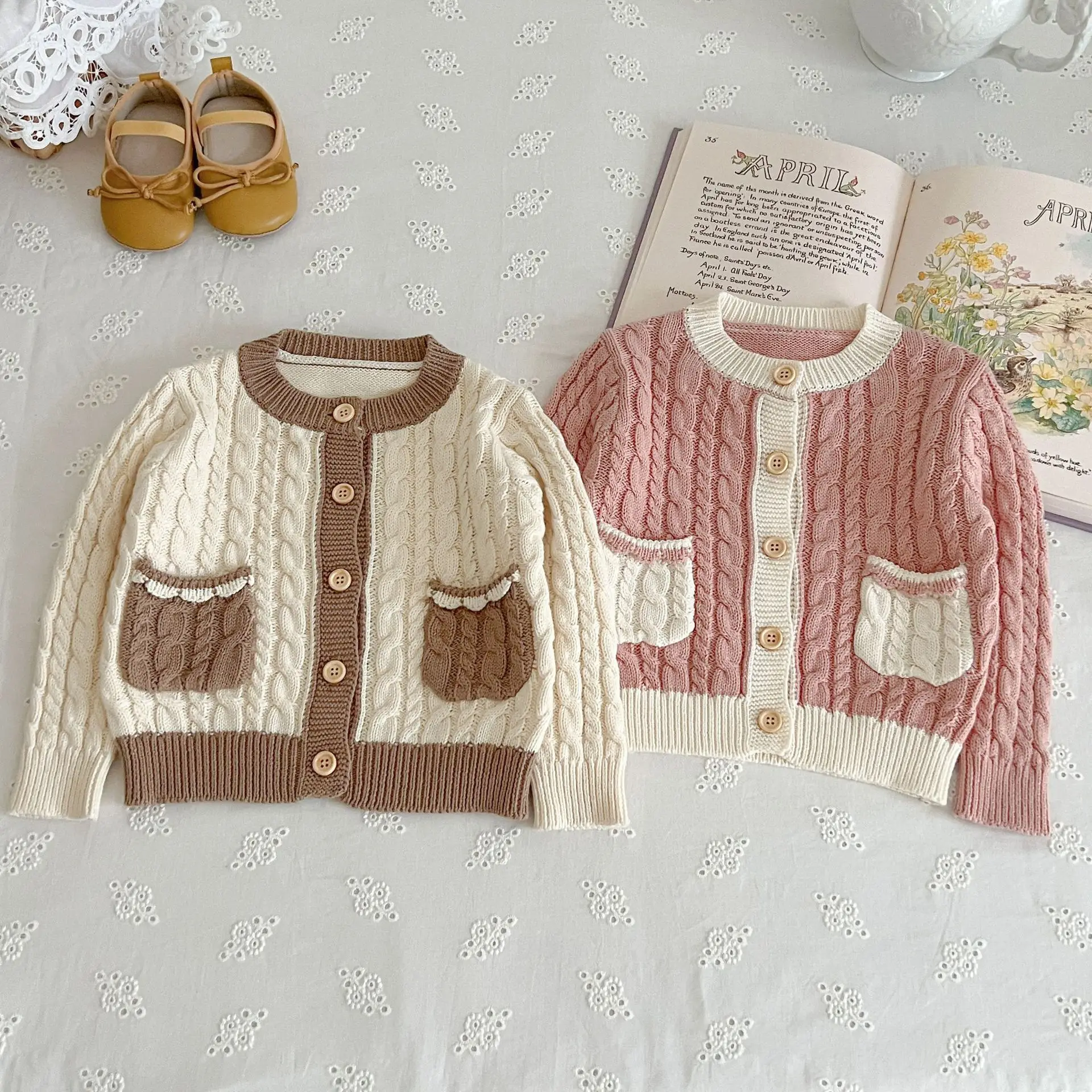 

Autumn Knitsuit Baby Knitwear Kids Girls Knitted Twist Cardigan Pockets Fashion Sweater Boy Children Cotton Coat Newborn Jacket