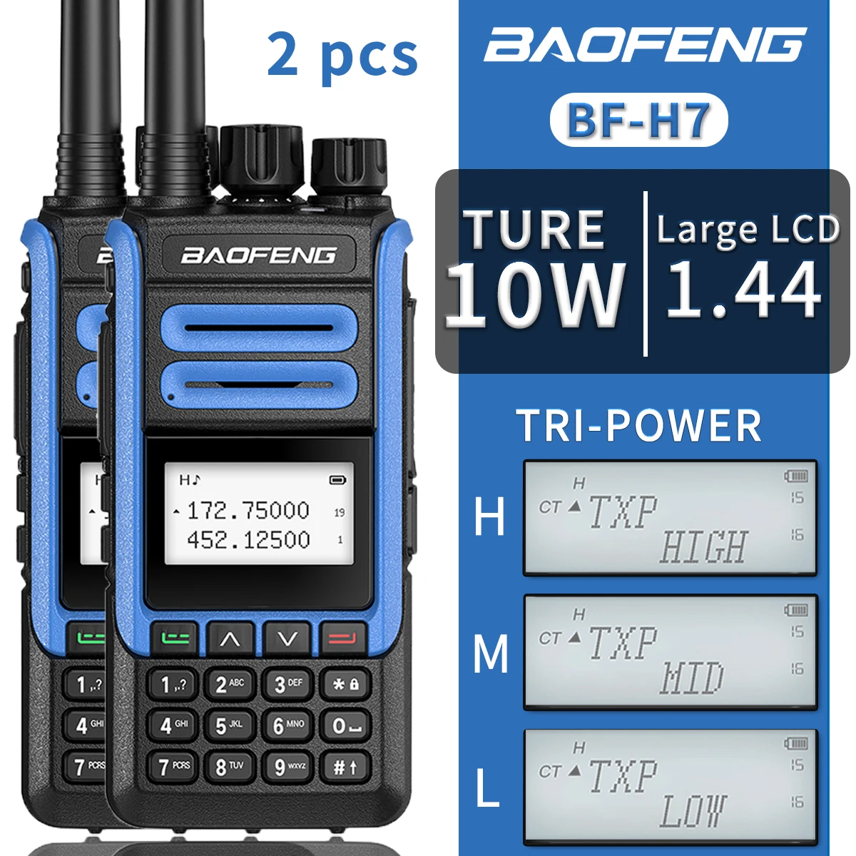 

Портативная рация Baofeng с большим ЖК-дисплеем UHF VHF 10 Вт, мощная двухсторонняя радиосвязь, дальность 5 км, передатчик, трансивер, 2 шт.