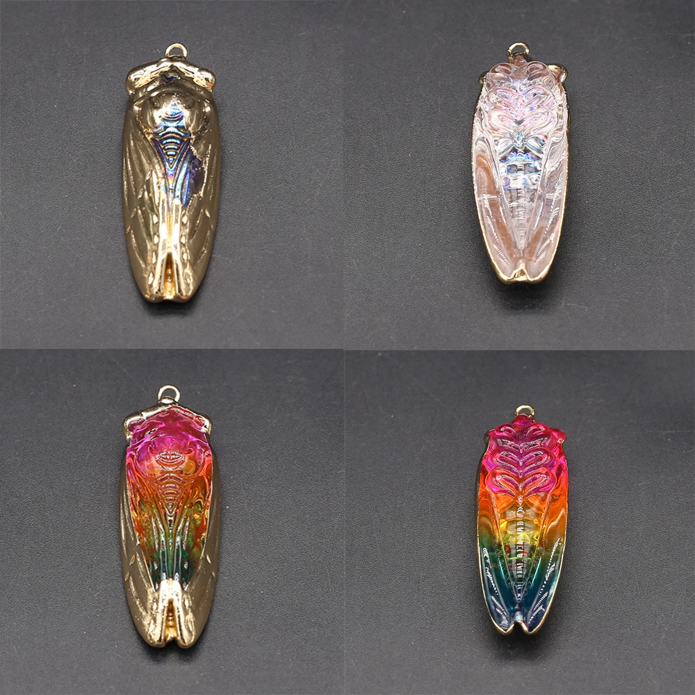 

Natural Stone Colorful Silver Insect Worm Add Gold Wing Pendant For Jewelry MakingDIY Necklace Accessory Charms Gift 19x55MM 1PC