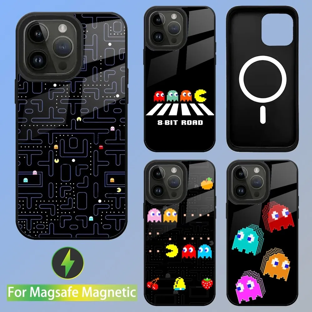 P-PacS Game M-Man Phone Case For iPhone 16 15 14 13 12 11 Plus Pro Max Mini Magsafe Magnetic Wireless Charging