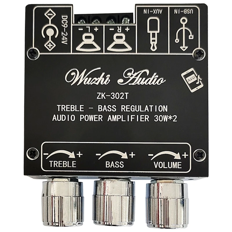 

ZK-302T Bluetooth-совместимая Плата усилителя сабвуфера 30 Вт + 30 Вт 2,0 канальная плата высокомощного стереоусилителя