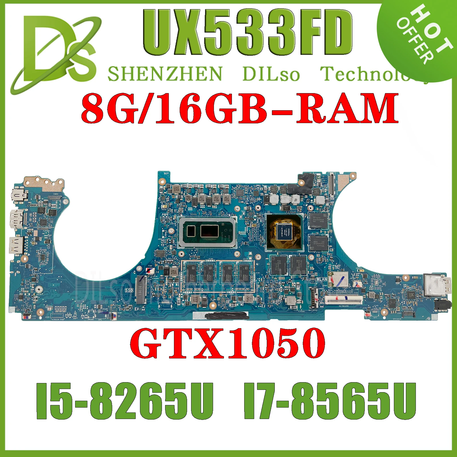 

KEFU UX533FN Laptop Motherboard For ASUS ZenBook15 UX533F UX533FD RX533F Mainboard I5-8265 I7-8565 GTX1050/MX150 8GB/16G-RAM
