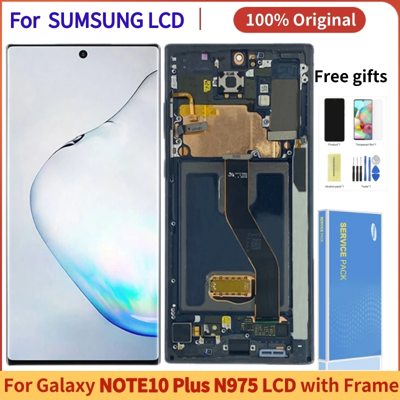 ORIGINAL AMOLED For Samsung Note10 Plus LCD Display with Frame For Note10+ SM-N975 Touch Screen Digitizer Assembly Repair Parts