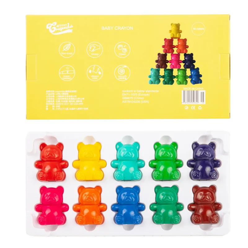 10-Color Creative Bear Shape Crayon Student Painting Non-stick Non-toxic High-quality Oil Pastel School Stationery Art Supplies