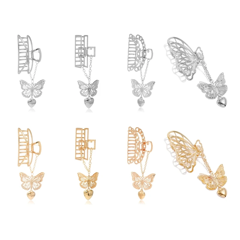 

23GF Retro Hair Clips Hairpin Shark Hair Claw Butterfly Tassel Clip for Daily Wear