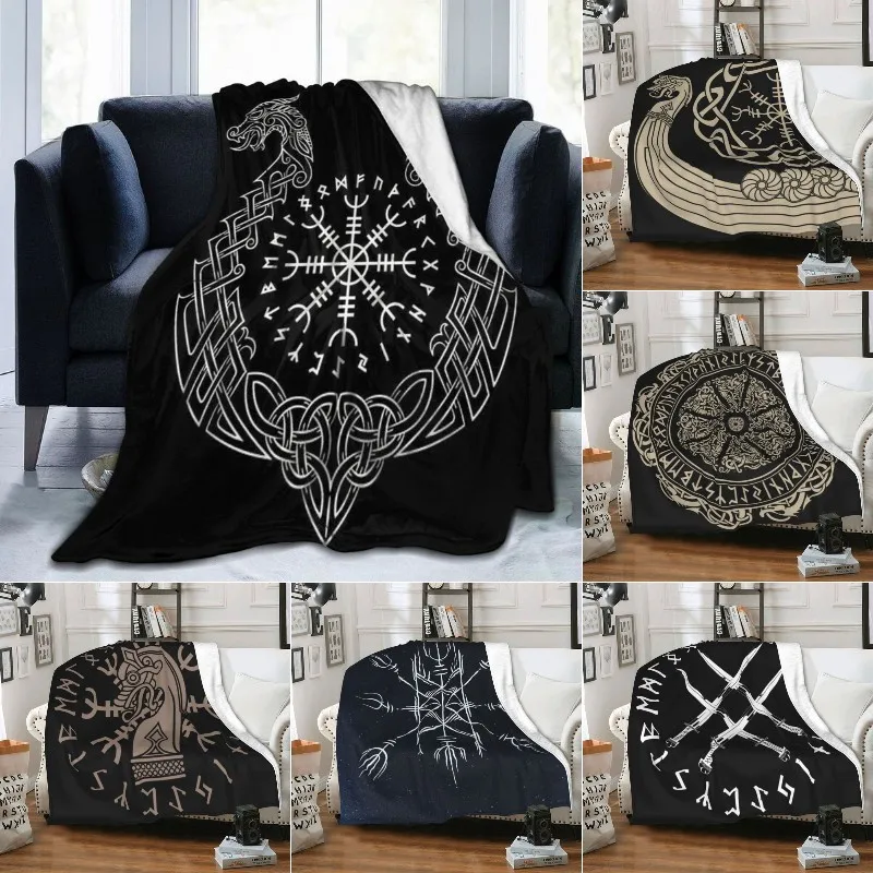 Плед Viking Dragon Vegvisir Rune серии из фланели, супер мягкий флис, теплый для спальни, дивана на.