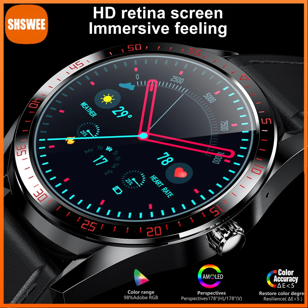 

For Xiaomi Huawei AMOLED Screen Business Smart Watch Always Display The Time Bluetooth Call Local Music Weather Smartwatch Men