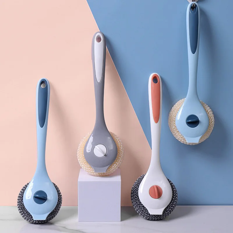 

Long Handle Brush Pot Brush Non-stick Pot Nylon Ball Brush Strong Decontamination No Hand Injury Kitchen Cleaning Tools