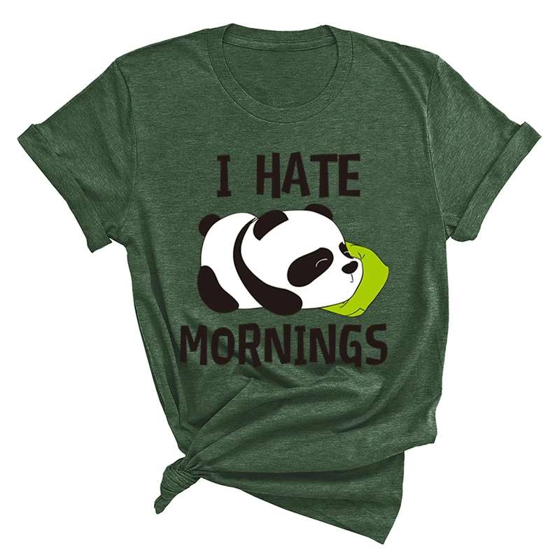 

2022 Summer Fashion T-Shirt Femme Harajuku Shirt I Hate Mornings Panda Cartoon Print Tshirt Women Clothes Cotton Tees Tops Lady