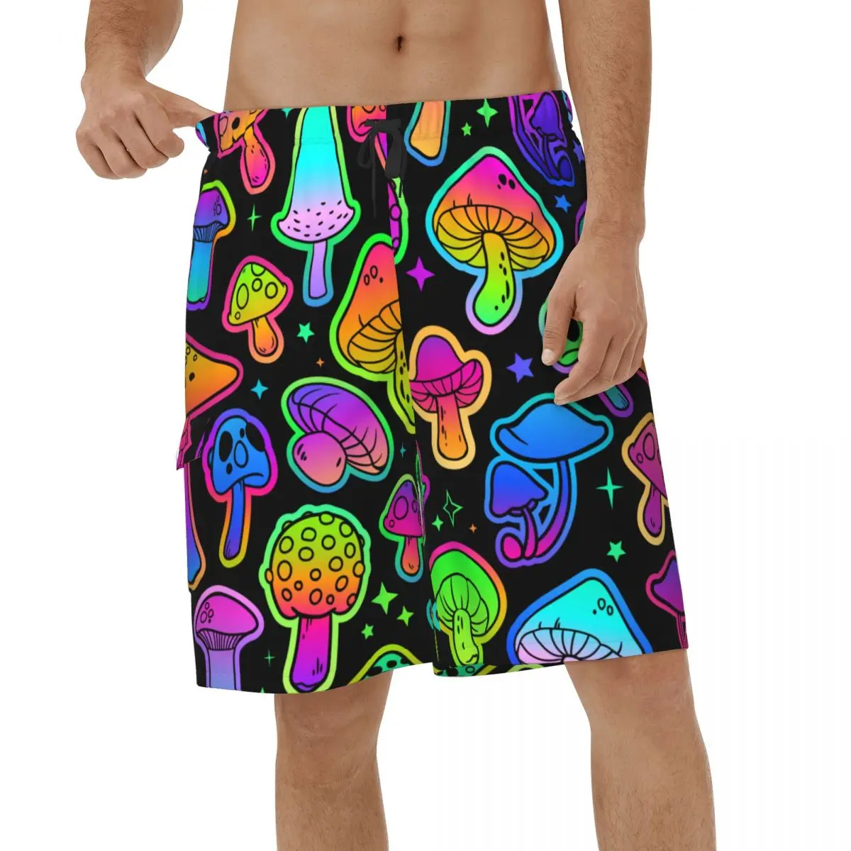 

Colorful Mushrooms Beach Shorts Men Summer Fashion Psychedelic Swimsuits Swimming Trunks Quick Dry Running Surf Male Short Pants