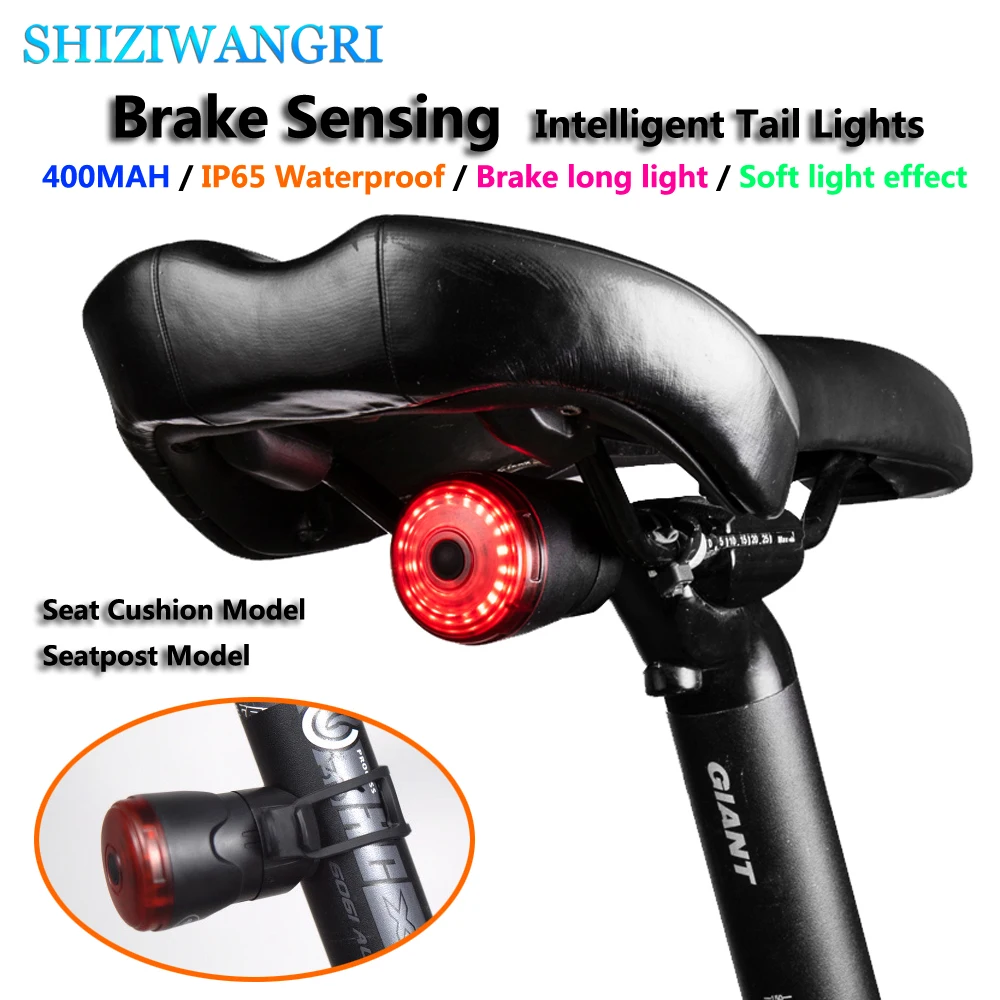 

Smart Bicycle Rear Light Auto Start/Stop Brake Sensing IP65 Waterproof USB Charge cycling Tail Taillight Bike LED Warn Light