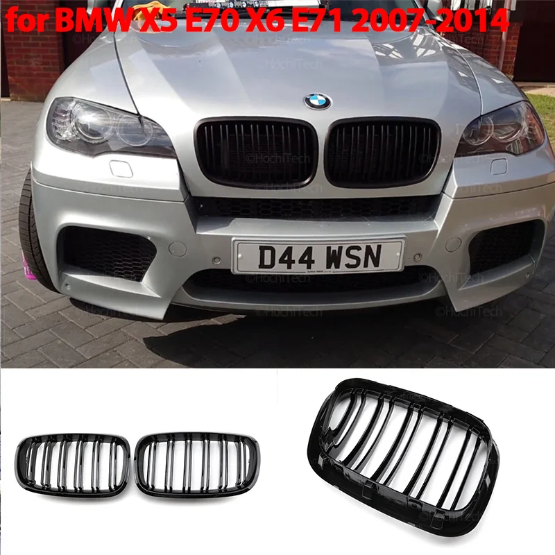 

Glossy Black Grill Front Kidney Grille for BMW X5 E70 2007-2013 X6 E71 E72 2008-2014 Dual Slats Double Line Grills Accessories