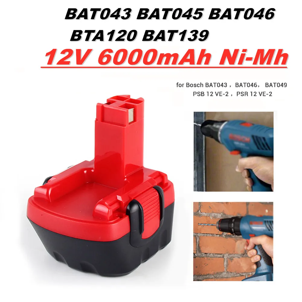 

Аккумуляторная дрель, 6000 мАч, Ni-MH, 12 В, для Bosch, 12 В, BAT043, BAT045, BAT046, BTA120, BAT139, GSR, 12 VE-2, PSR, 12VE-2, беспроводные электроинструменты