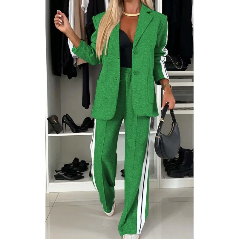 2025 осенне-зимний новый костюм с длинными рукавами женский модные брюки карманами
