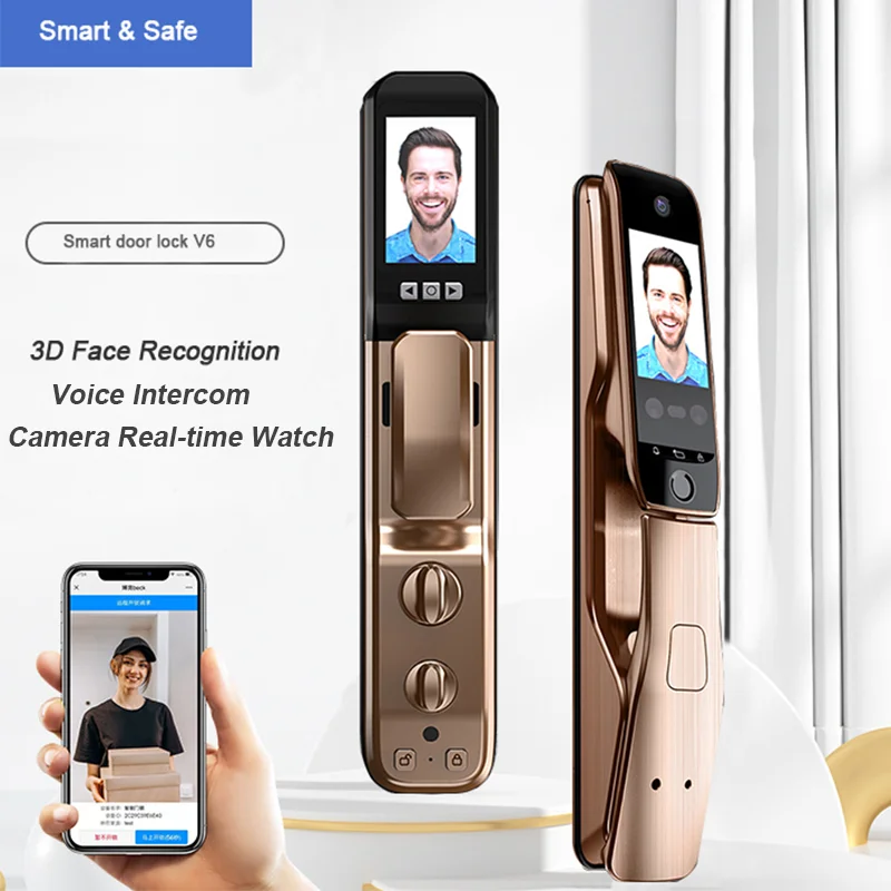 Цена Дистанционное управление через приложение, голосовой Интерком, 3D распознавание лица, умный дверной замок с камерой, отпечаток пальца, парол...