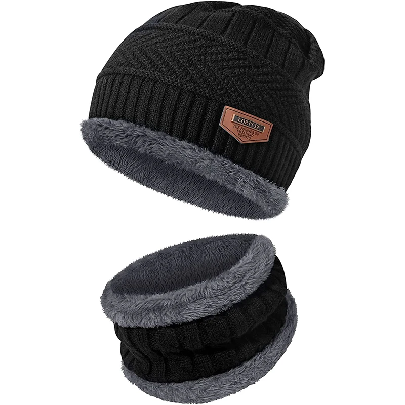 

2022 Winter Men Women Thick Beanie Hat Knitted Hat Winter Cap Beanie Female Wool Neck Scarf Cap Balaclava Mask Bonnet Hats Set