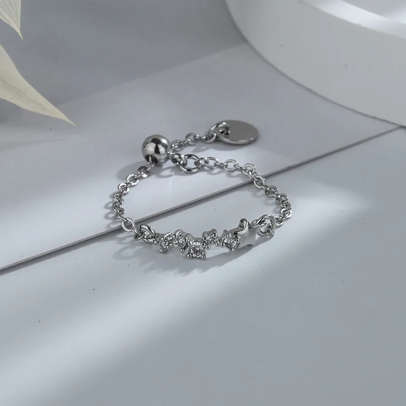 

Регулируемые кольца MEETSOFT для женщин, серебро 925 пробы, звезда, циркон, цепочка, кисточка, Изящные Ювелирные изделия, минималистичные аксессуары, подарки