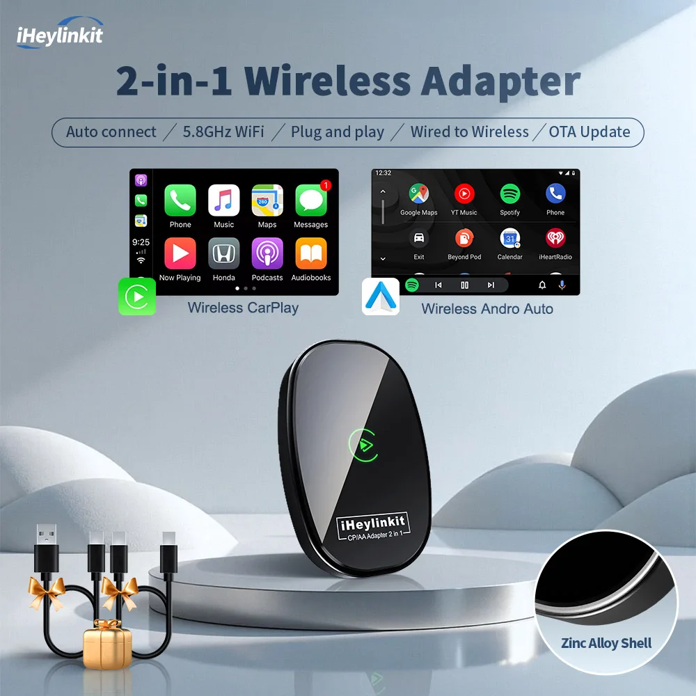 

IHeylinkit 2in1 Wireless Carplay Android Auto Беспроводной адаптер Smart Connectivity Ключ из цинкового сплава для большинства моделей автомобилей