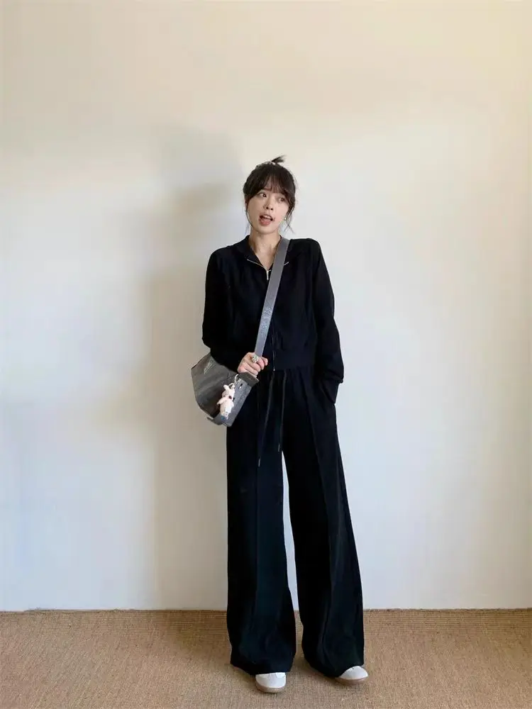 Осень 2024 женский спортивный костюм с капюшоном свободные широкие брюки