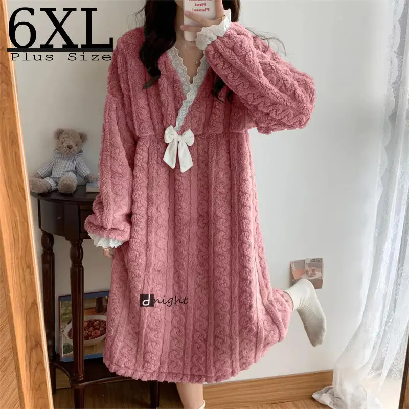 

Plus Size Flannel Nightgown for Women Winter Loose Womens Nightdress Sleepwear Coral Velvet Warm 6XL Homewear Pyjama