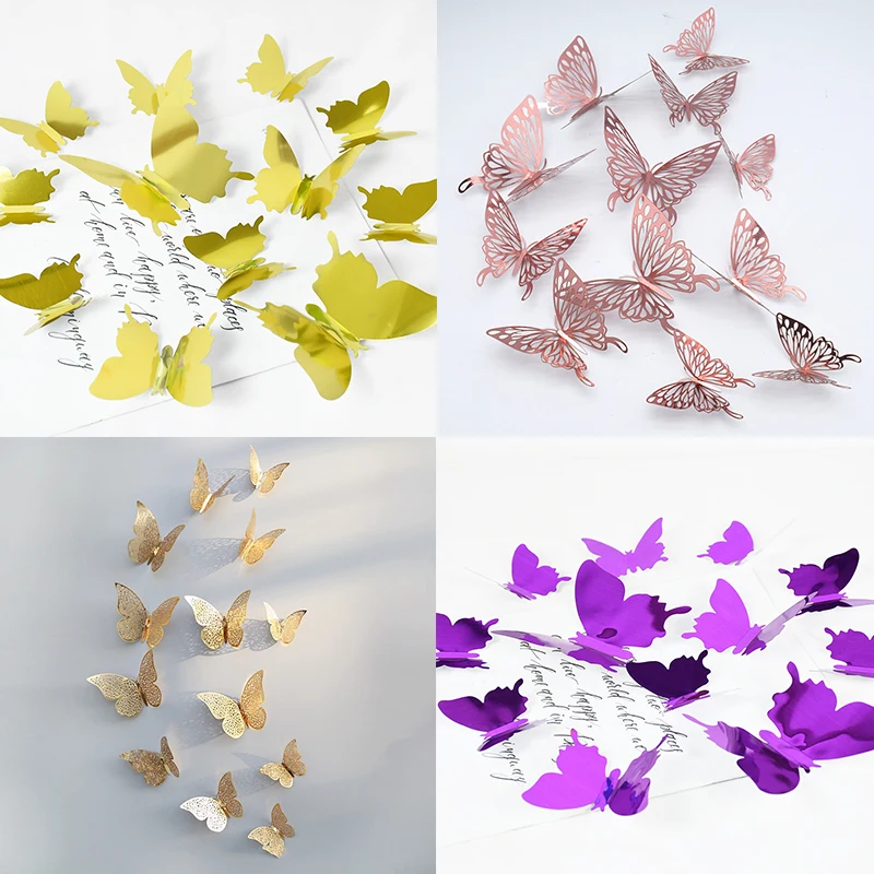 

12pcs/set 3D Butterfly Mirror Wall Stickers PVC Butterfly art Wall Decal For DIY Kids Room Home Decoration Party Wedding Decor