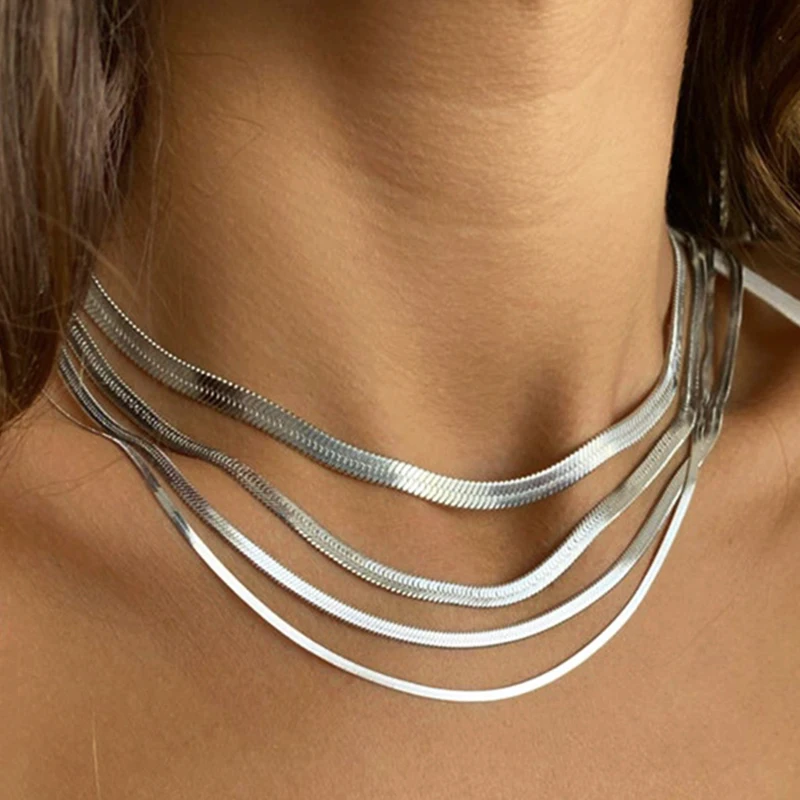 

Stainless Steel Snake Chain Necklace for Women Statement Choker Necklaces Goth Jewelry Silver Gold Blade Chain 2MM/3MM/4MM/5MM