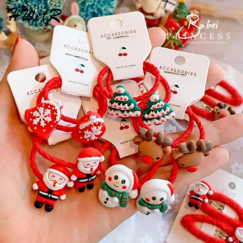 

New 2pcs Christmas Sock Penguin Hair Rings Children Rubber Bands Scrunchies Girls Ponytail Hairpin Decorations Accessories