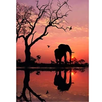 5d diamond painting sunset elephant reflection scenery full drill by number kits for adults diy diamond set arts craft a0736