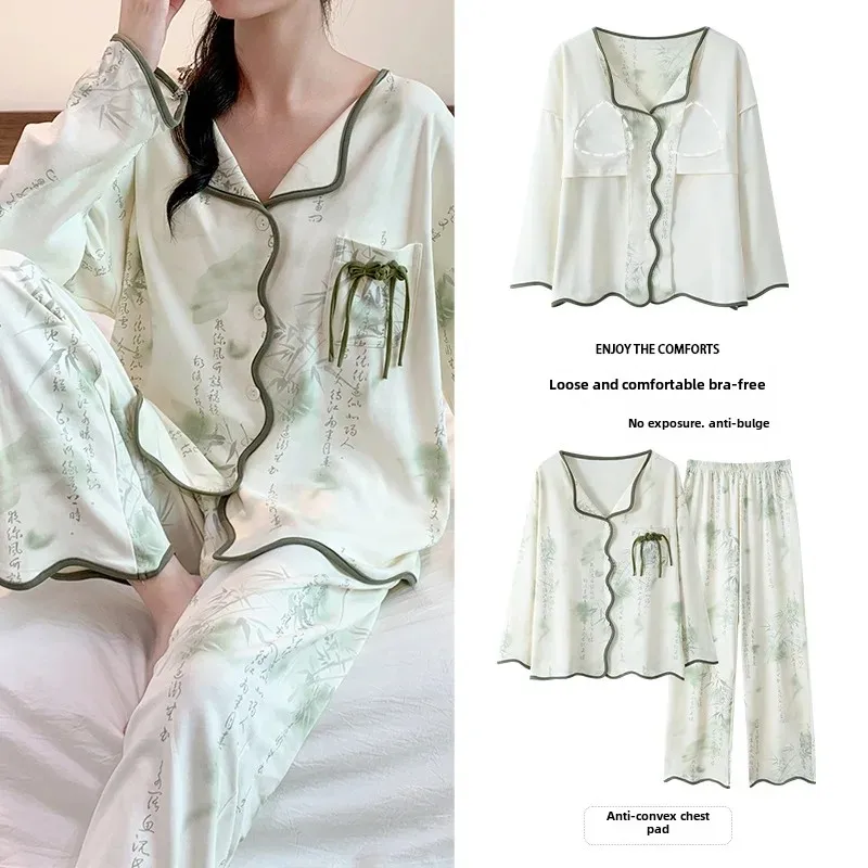 Женский осенне-зимний хлопковый кардиган с длинными рукавами ночная рубашка