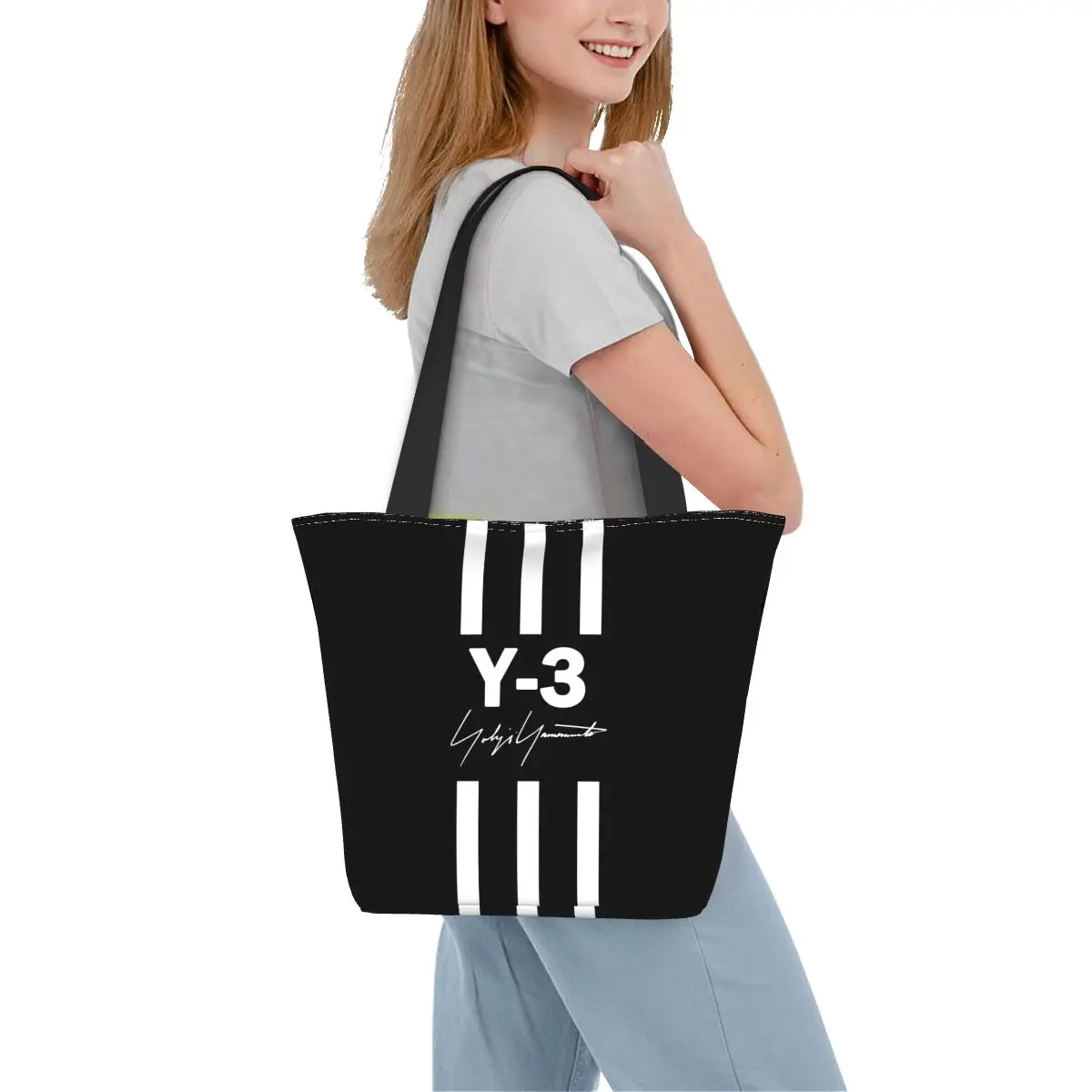 Yohji Yamamoto Y3 Shopping Bag Accessories For Unisex Fashion 3Y Black Zipper Tote Bags with Inside Pockets Handbags