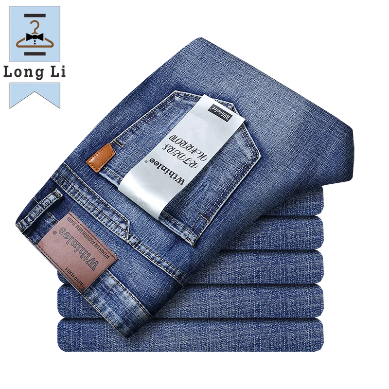 

Джинсы мужские прямые стрейчевые, классические модные брюки из денима, в деловом стиле, цвет синий, весна-осень