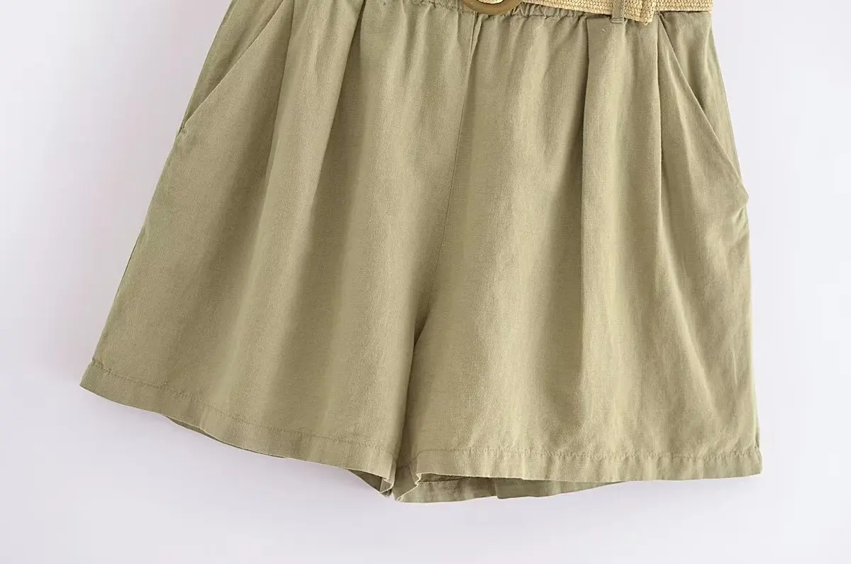 Jenny&Dave Ladies Loose Fashion High Waist Summer Shorts Women French Country Style Simple Casual Linen Bermuda