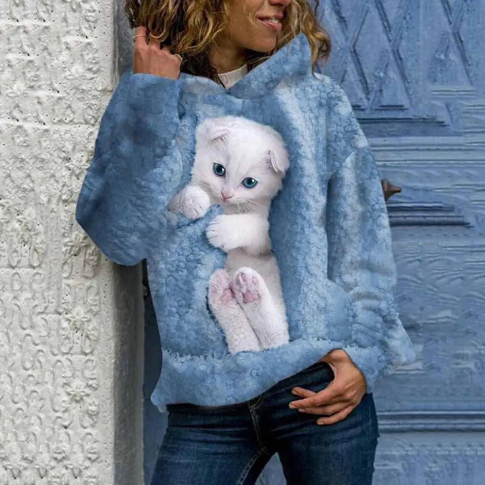 

Pullover Hoodie 3d Animal Print Women's Hoodie with Plush Warmth Casual Style for Fall Winter Cat Print Hoodie