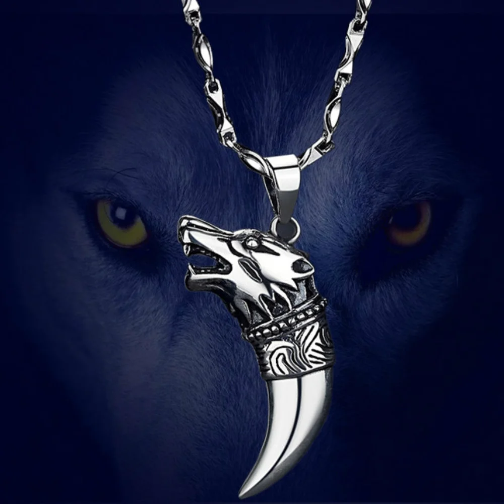 

Trendy Men's Domineering Wolf Head Necklace Wolf Tooth Copper Pendant Punk Fashion Brave Men Wolf Tooth Amulet Pendant Necklace