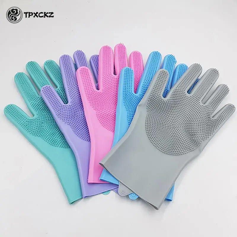 

1 Pair Silicone Gloves Kitchen Cleaning Dishwashing Gloves Soft Scrubber Rubber Dish Washing Tools Kitchen Household Gadgets