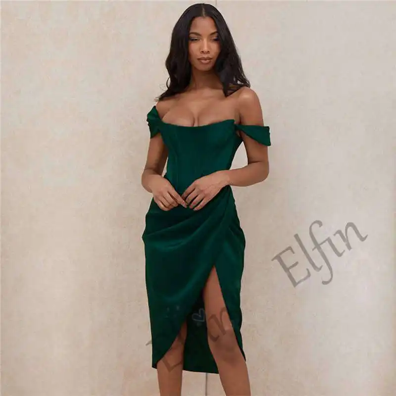 

Elfin YF156 зеленое сексуальное платье с открытыми плечами прямая молния сзади длиной до колен для помолвки подружек невесты платья для вечерин...