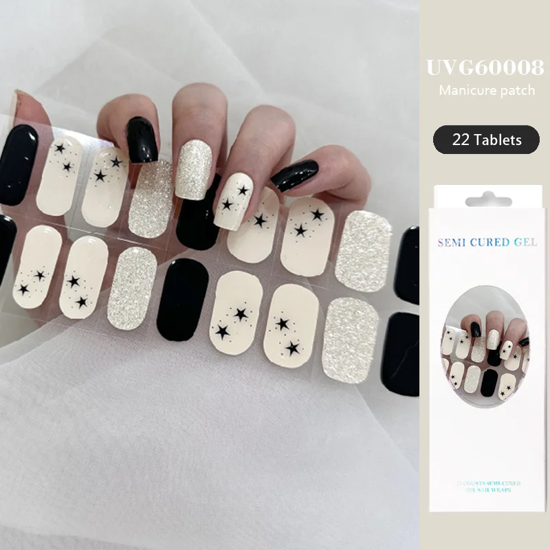 

22 Strips Semi Cured Gel Ins Ice Transparent Nude UV Gel Nail Patch Semi-cured Half Baked Phototherapy Nail Decoration
