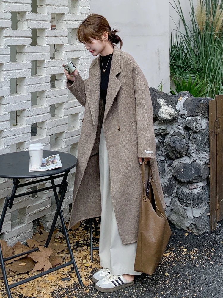 Oatmeal Long Suit Cashmere coat Women 2024 Winter New High-Grade Temperament Double-sided Woolen Jacket |
